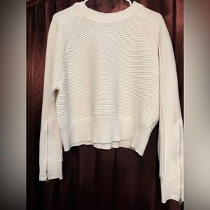 Chic Cream Crew Neck zipper sleeve Sweater